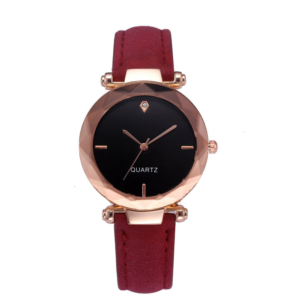 Fashionable Couples Waterdrop - Cut Diamond Frosted Leather Strap Quartz Rhombus Watch For Women - LADYLINE X