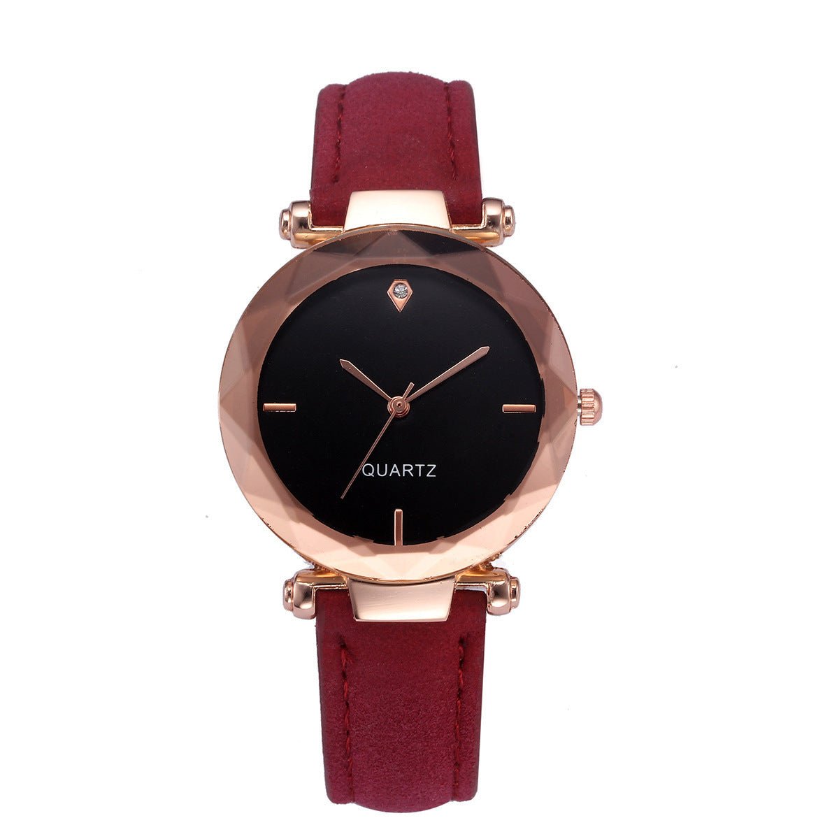 Fashionable Couples Waterdrop - Cut Diamond Frosted Leather Strap Quartz Rhombus Watch For Women - LADYLINE X