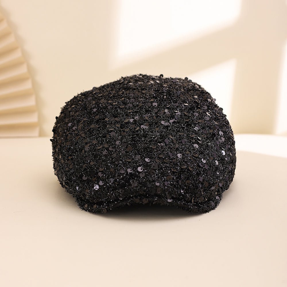 Fashionable Plain - color Sequined Forward Hat - Classic And Versatile, With Lustrous Petal - like Brim. Suitable For Stage Performances. - LADYLINE X