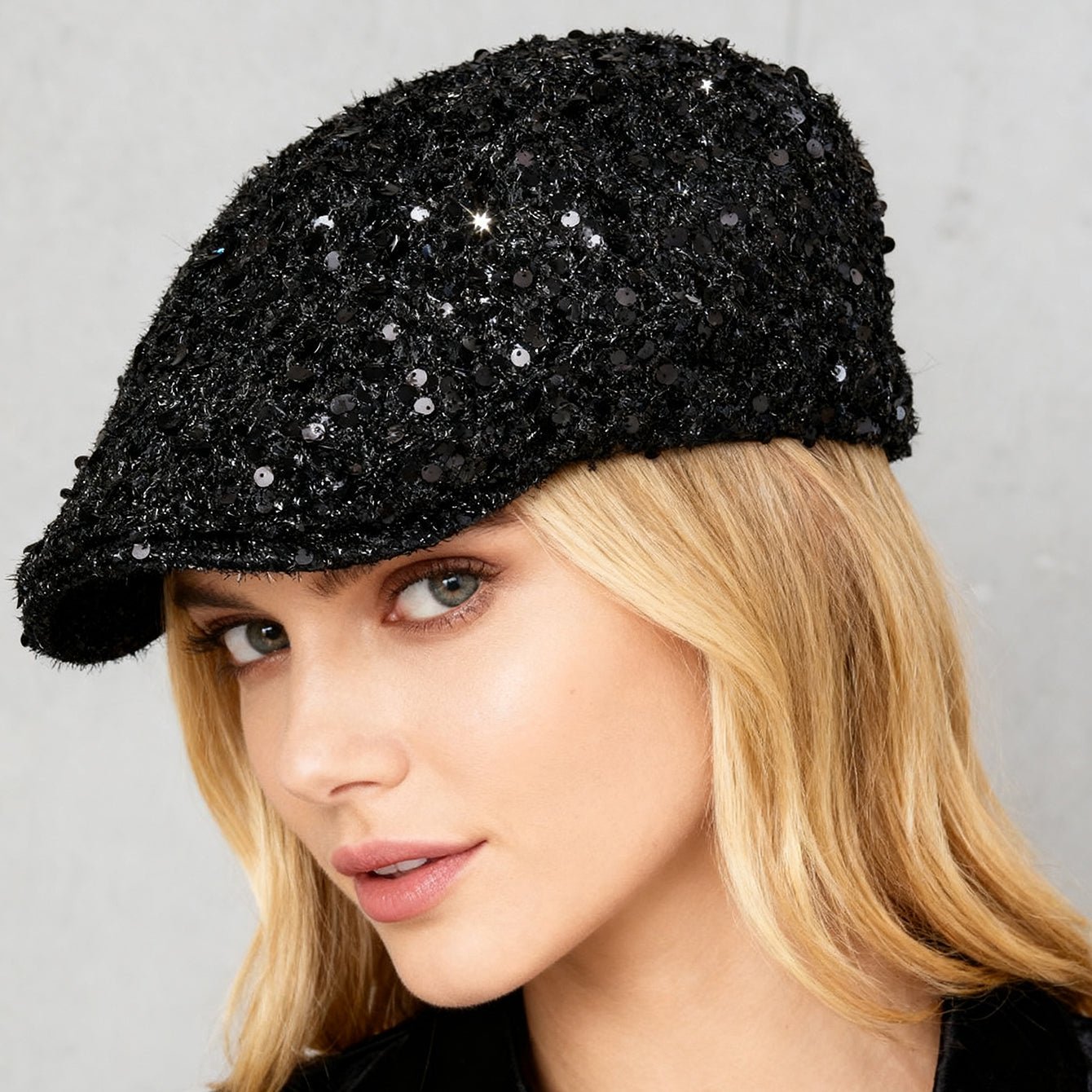Fashionable Plain - color Sequined Forward Hat - Classic And Versatile, With Lustrous Petal - like Brim. Suitable For Stage Performances. - LADYLINE X