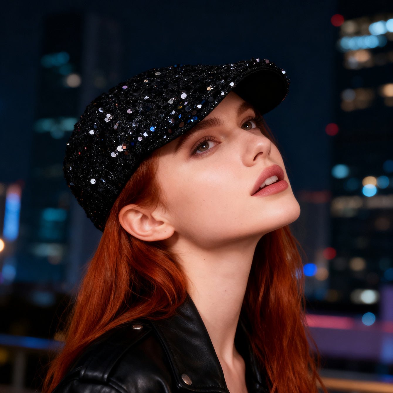 Fashionable Plain - color Sequined Forward Hat - Classic And Versatile, With Lustrous Petal - like Brim. Suitable For Stage Performances. - LADYLINE X