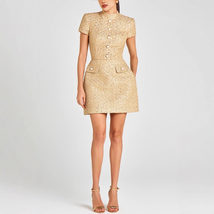 Fashionable Short - Sleeve Stand - Collar Dress For Women - LADYLINE X