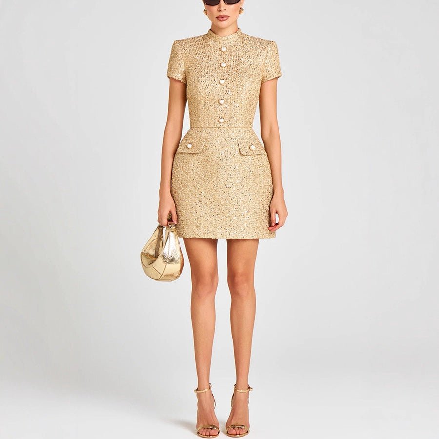 Fashionable Short - Sleeve Stand - Collar Dress For Women - LADYLINE X
