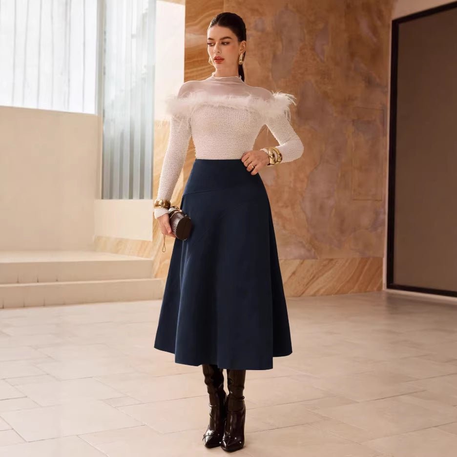 Fashionable Solid - Color Faux Suede Elegant Skirt - LADYLINE X