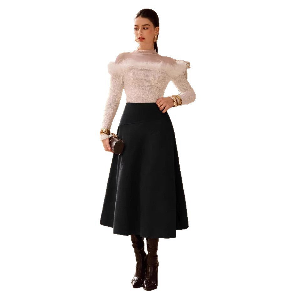 Fashionable Solid - Color Faux Suede Elegant Skirt - LADYLINE X