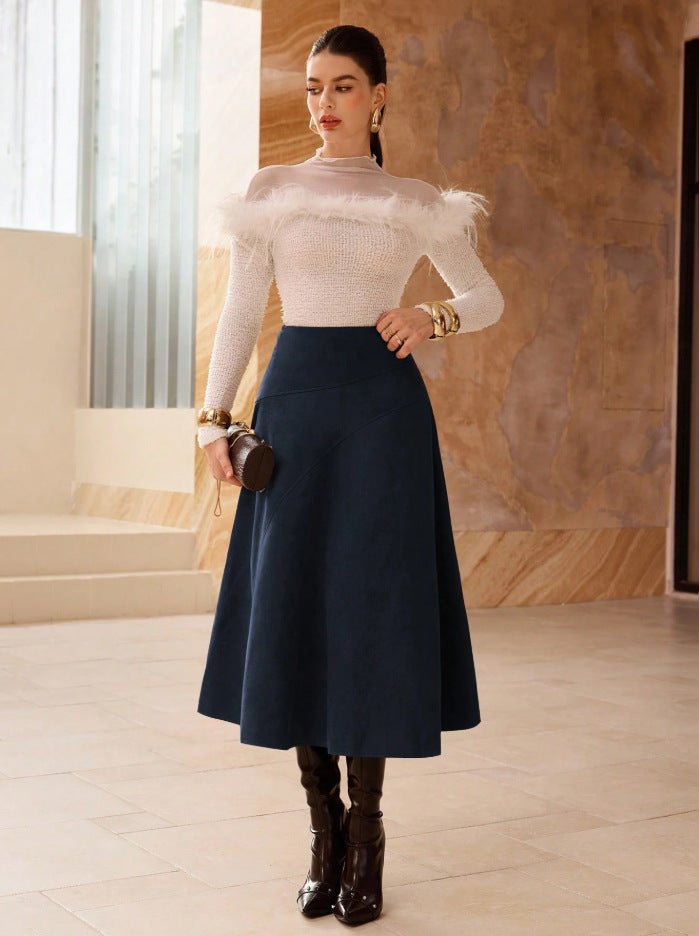 Fashionable Solid - Color Faux Suede Elegant Skirt - LADYLINE X