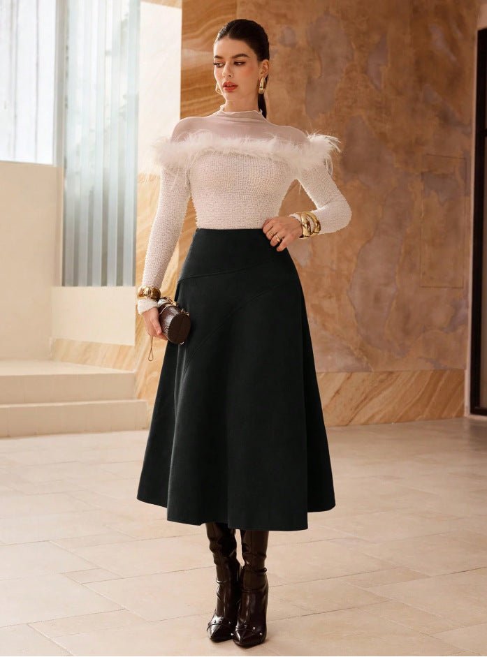 Fashionable Solid - Color Faux Suede Elegant Skirt - LADYLINE X