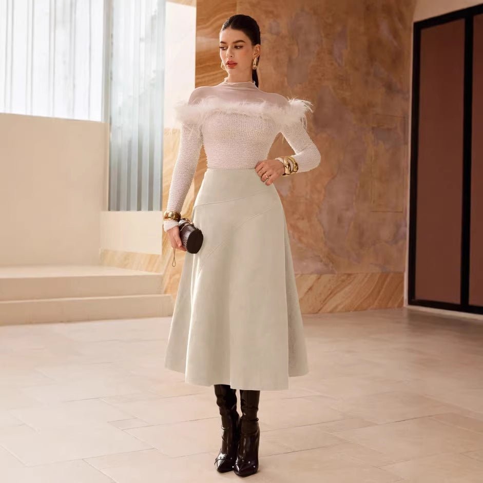 Fashionable Solid - Color Faux Suede Elegant Skirt - LADYLINE X