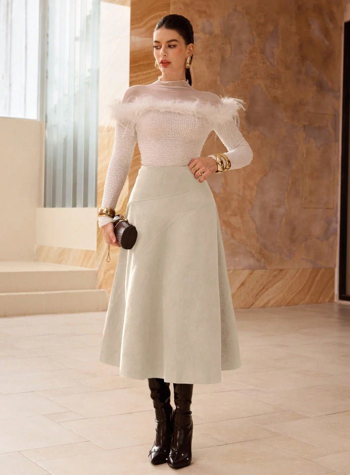 Fashionable Solid - Color Faux Suede Elegant Skirt - LADYLINE X