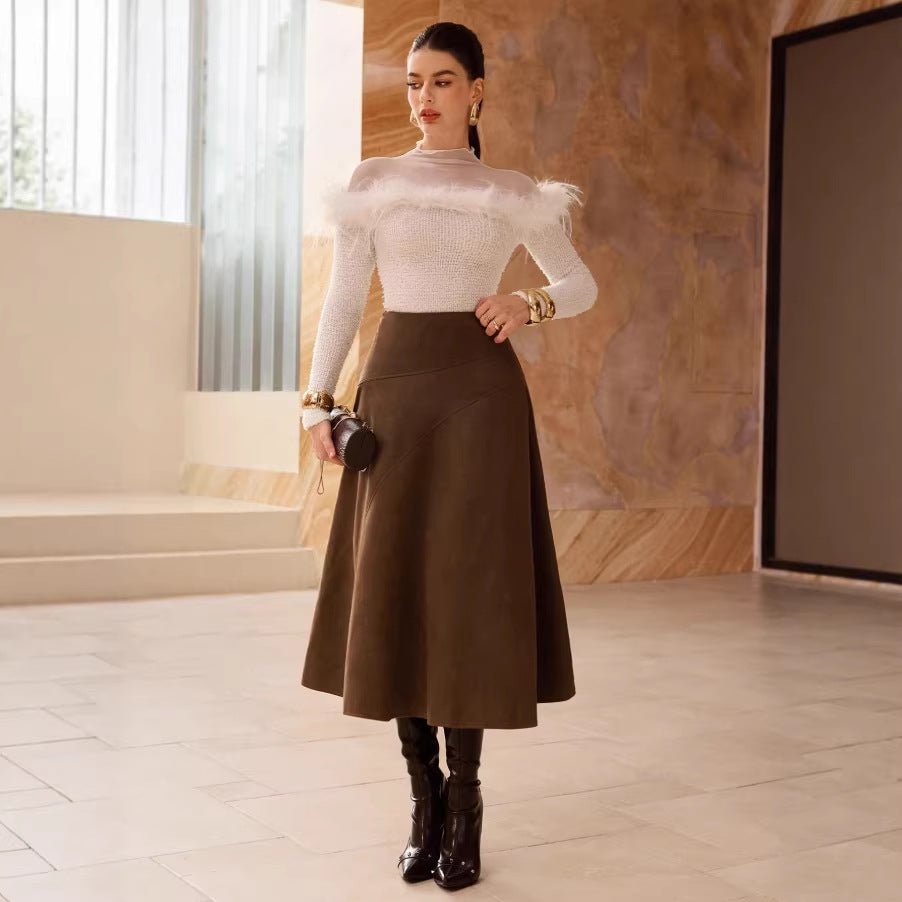 Fashionable Solid - Color Faux Suede Elegant Skirt - LADYLINE X