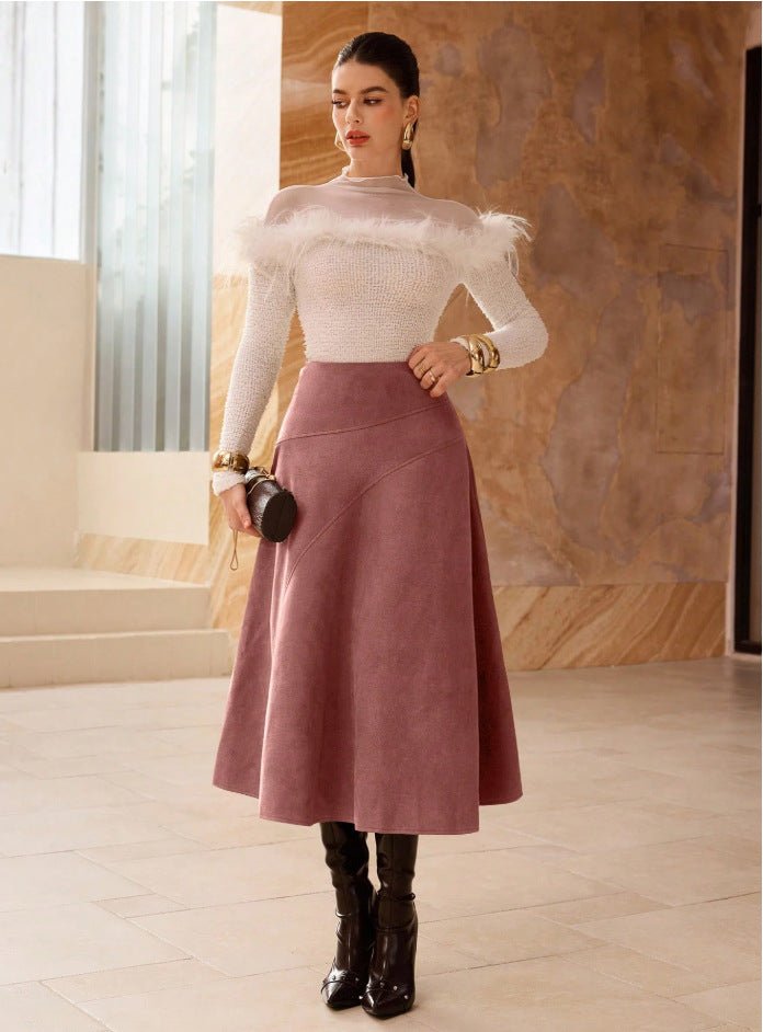 Fashionable Solid - Color Faux Suede Elegant Skirt - LADYLINE X