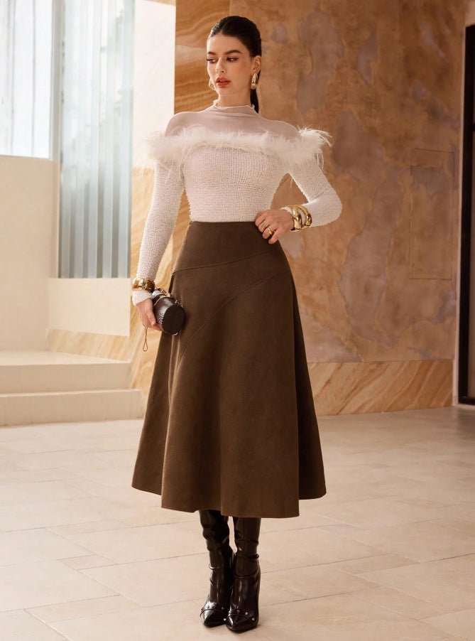 Fashionable Solid - Color Faux Suede Elegant Skirt - LADYLINE X