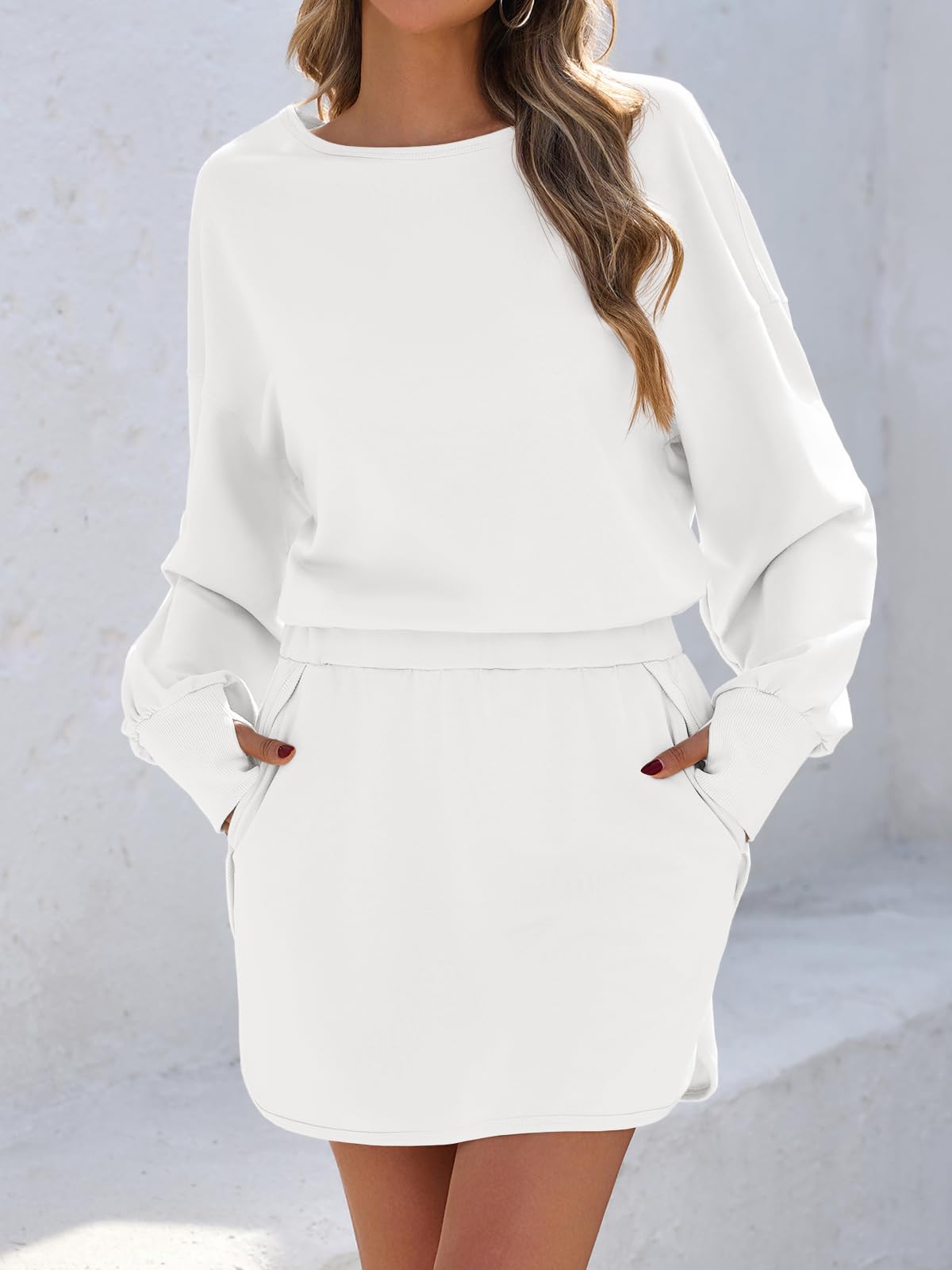 Fisoew Womens Long Sleeve Athletic Dress Backless Keyhole Built - in Shorts Oversized Workout Active Dresses - LADYLINE X