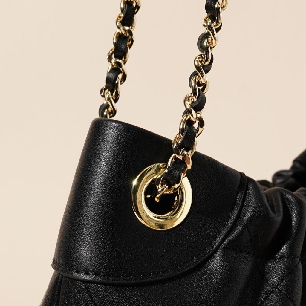 Genuine Leather Pleated ShoulderCrossbody Bag With Chain Strap - LADYLINE X