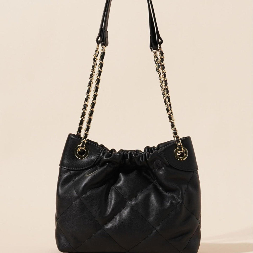 Genuine Leather Pleated ShoulderCrossbody Bag With Chain Strap - LADYLINE X