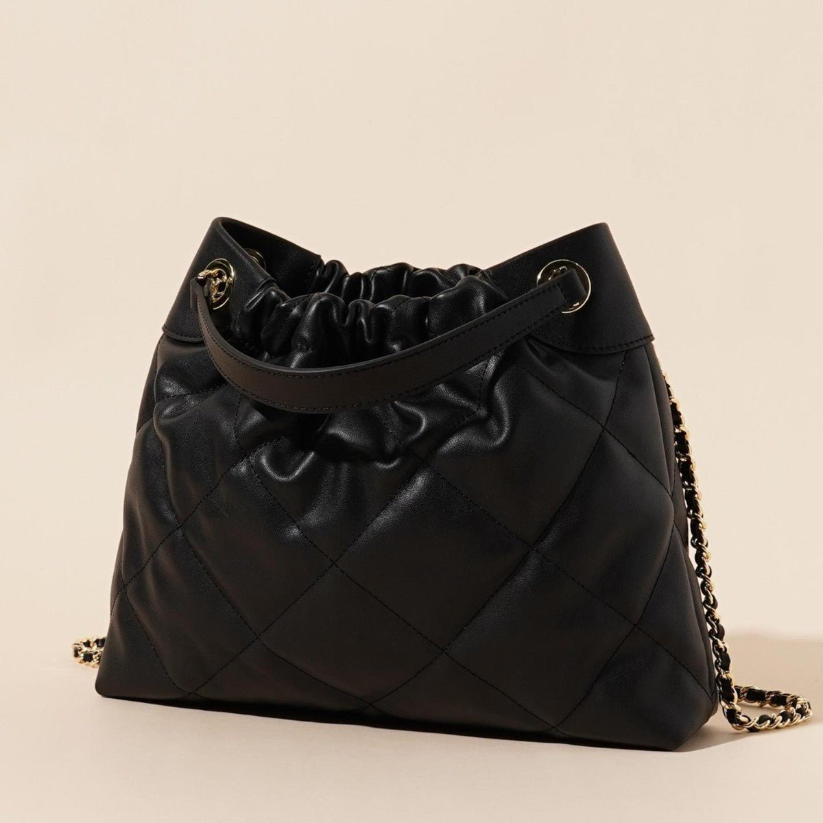 Genuine Leather Pleated ShoulderCrossbody Bag With Chain Strap - LADYLINE X