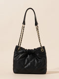 Genuine Leather Pleated ShoulderCrossbody Bag With Chain Strap - LADYLINE X