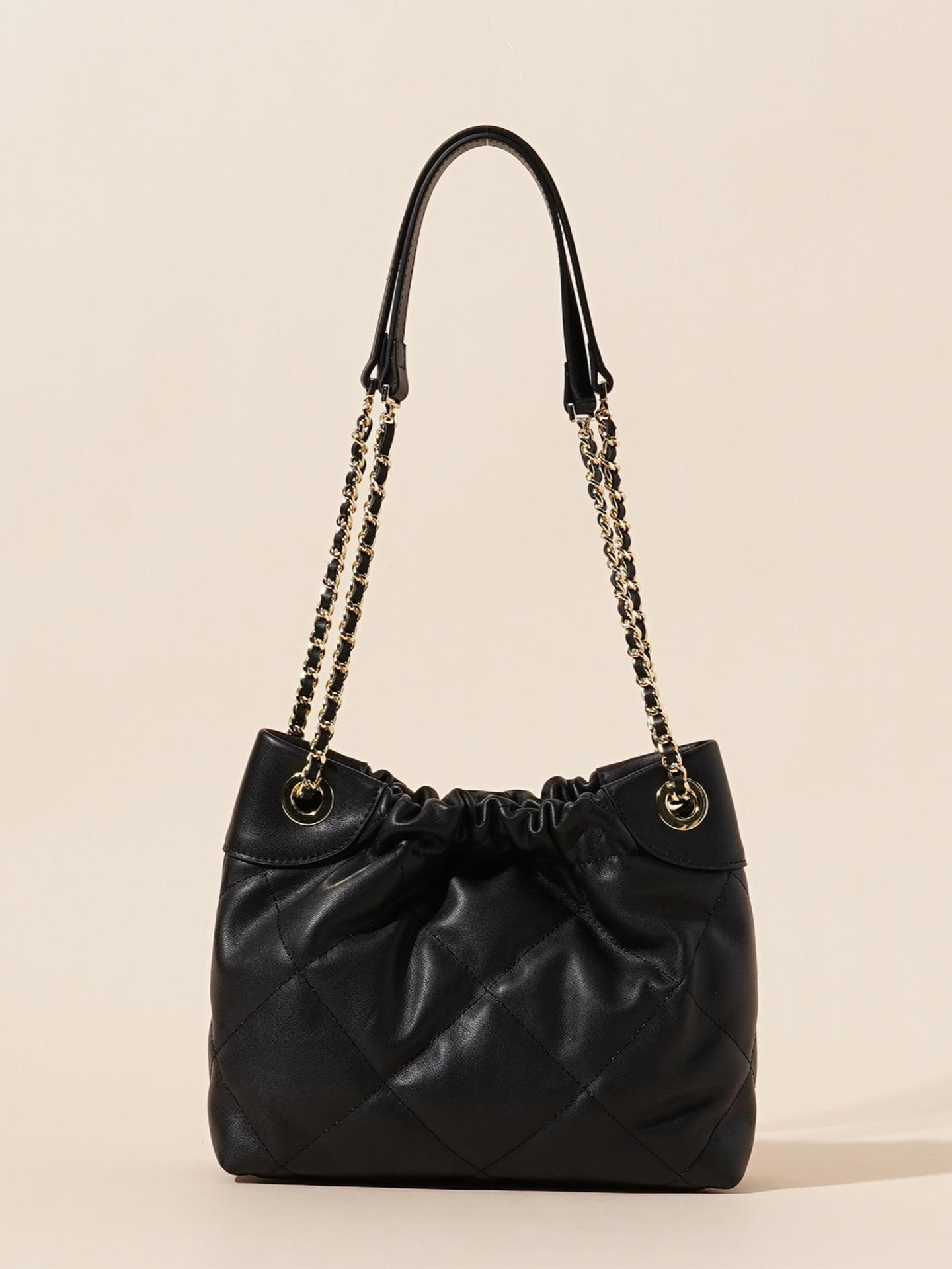 Genuine Leather Pleated ShoulderCrossbody Bag With Chain Strap - LADYLINE X