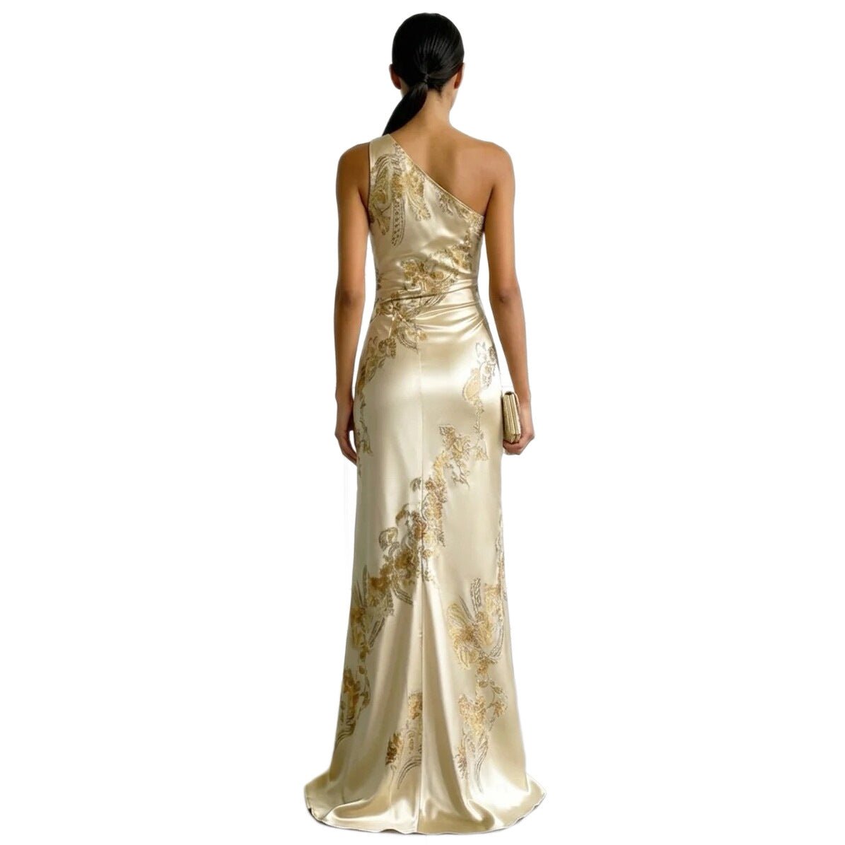 Golden Printed Off - Shoulder Slim - Fit Long Dress - LADYLINE X