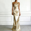 Golden Printed Off - Shoulder Slim - Fit Long Dress - LADYLINE X