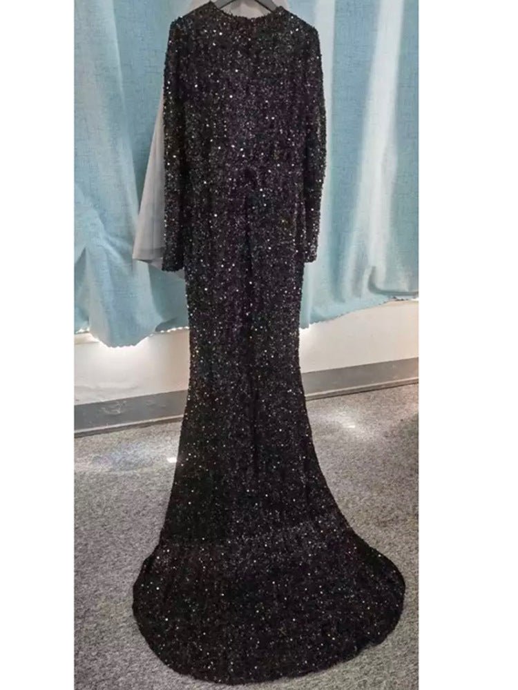 Grey Long Sleeve Sequin Evening Dress - LADYLINE X