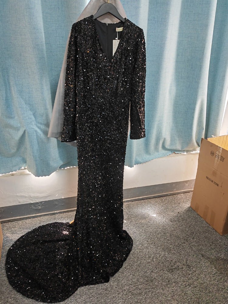 Grey Long Sleeve Sequin Evening Dress - LADYLINE X