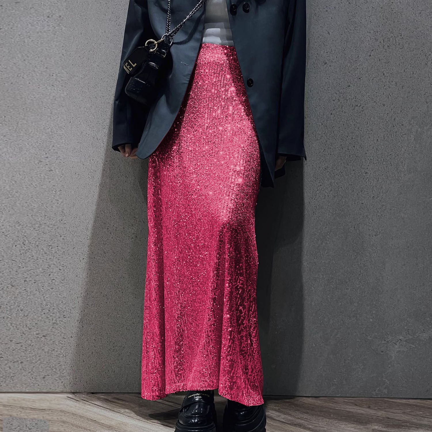 High - density Sequin Midi Skirt For Women Social Media Favorite - LADYLINE X