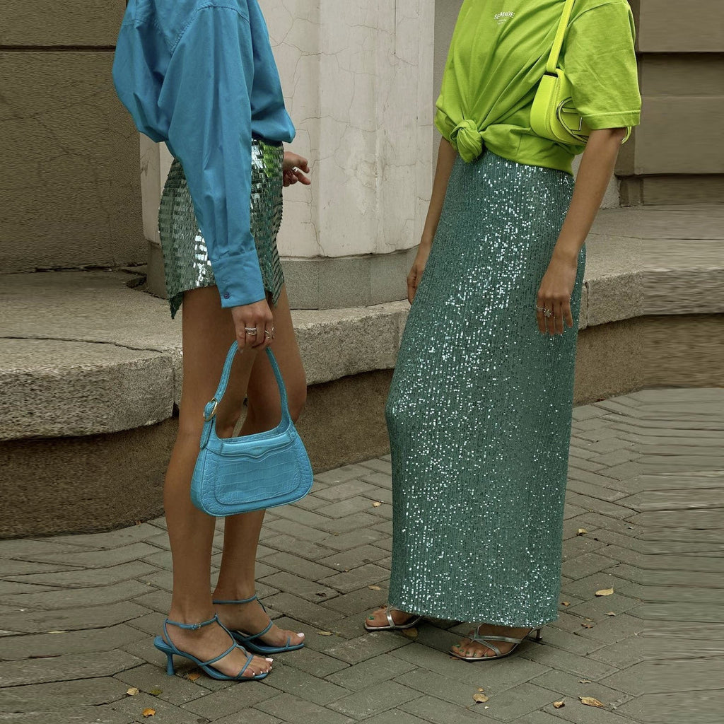 High - density Sequin Midi Skirt For Women Social Media Favorite - LADYLINE X