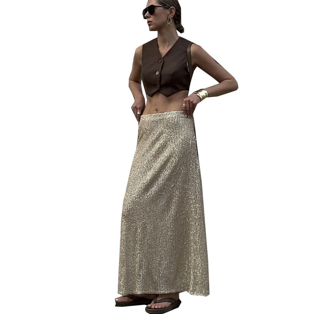 High - density Sequin Midi Skirt For Women Social Media Favorite - LADYLINE X