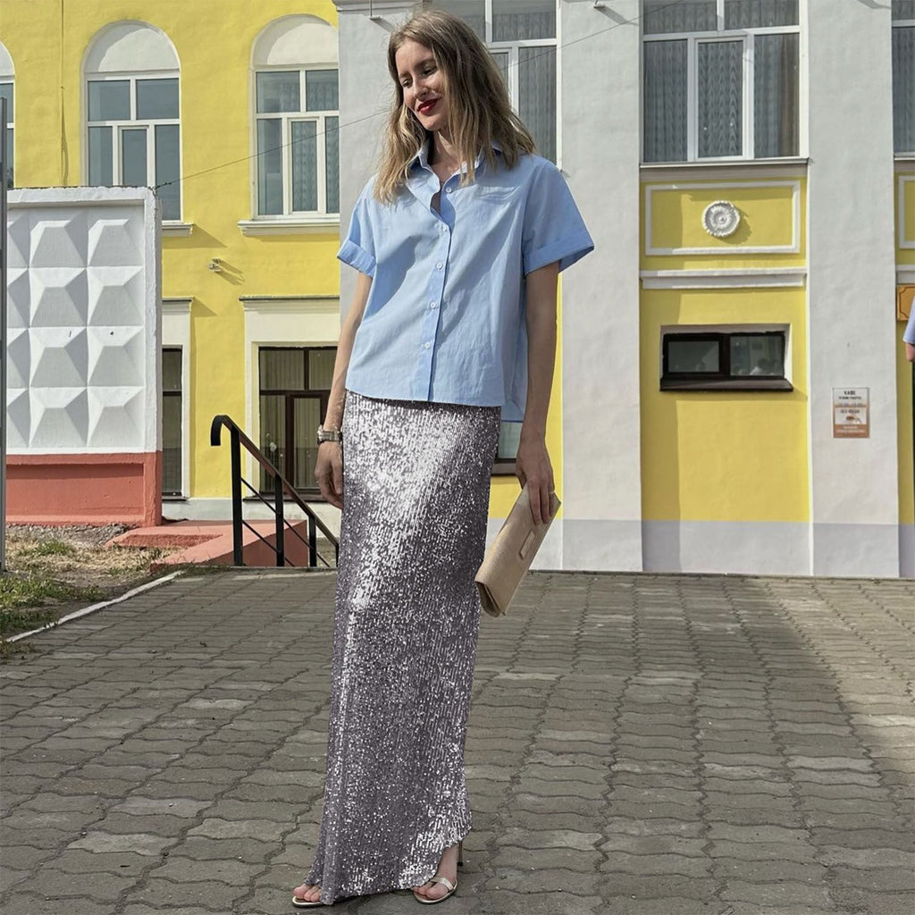 High - density Sequin Midi Skirt For Women Social Media Favorite - LADYLINE X