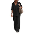 Lapel - collar Long - sleeve Shirt Casual Solid - color Pants Wide - leg Set - LADYLINE X