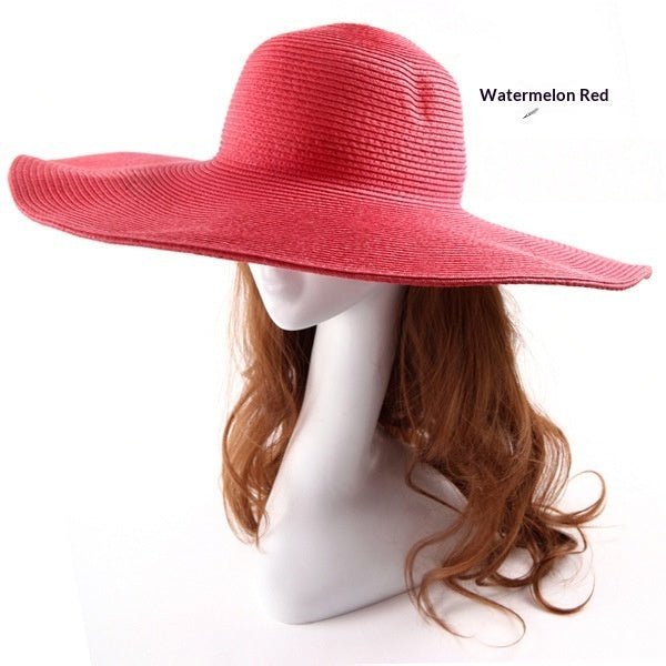 Large - brimmed Round - top Straw Hat For Summer Solid Color DIY - friendly - LADYLINE X