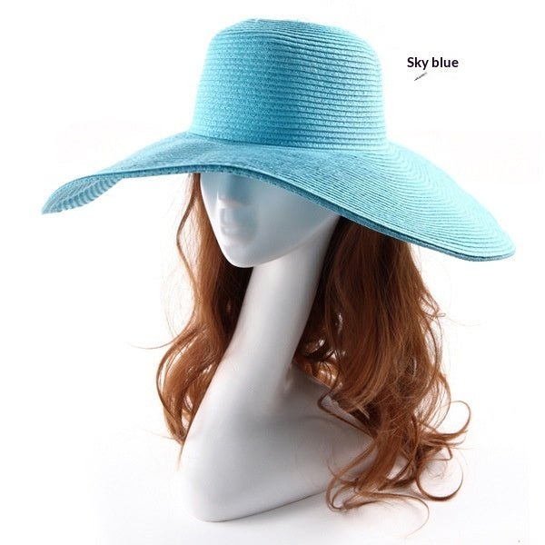 Large - brimmed Round - top Straw Hat For Summer Solid Color DIY - friendly - LADYLINE X