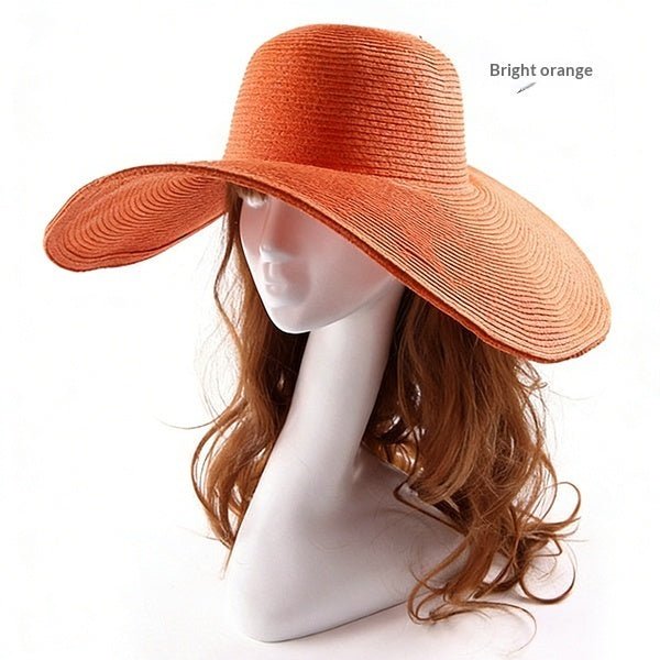 Large - brimmed Round - top Straw Hat For Summer Solid Color DIY - friendly - LADYLINE X
