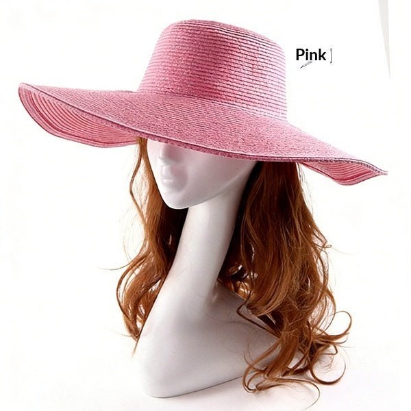 Large - brimmed Round - top Straw Hat For Summer Solid Color DIY - friendly - LADYLINE X