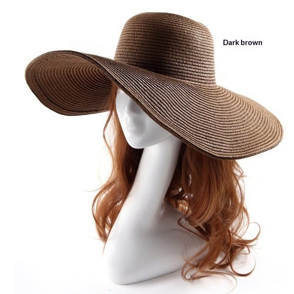 Large - brimmed Round - top Straw Hat For Summer Solid Color DIY - friendly - LADYLINE X