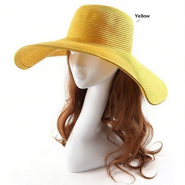 Large - brimmed Round - top Straw Hat For Summer Solid Color DIY - friendly - LADYLINE X
