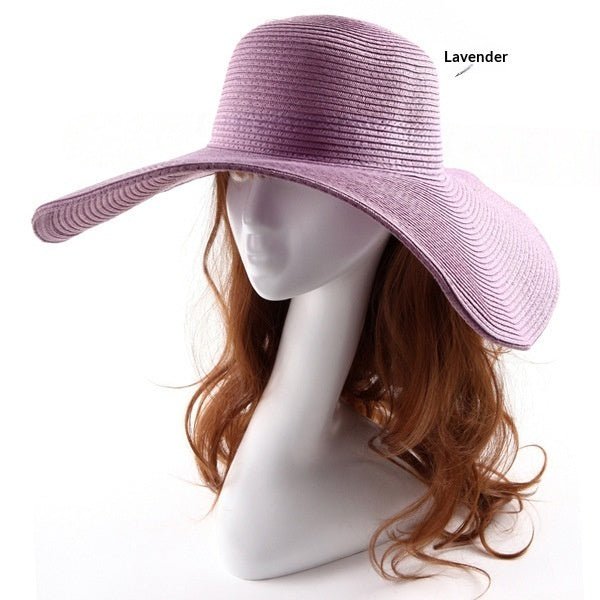 Large - brimmed Round - top Straw Hat For Summer Solid Color DIY - friendly - LADYLINE X