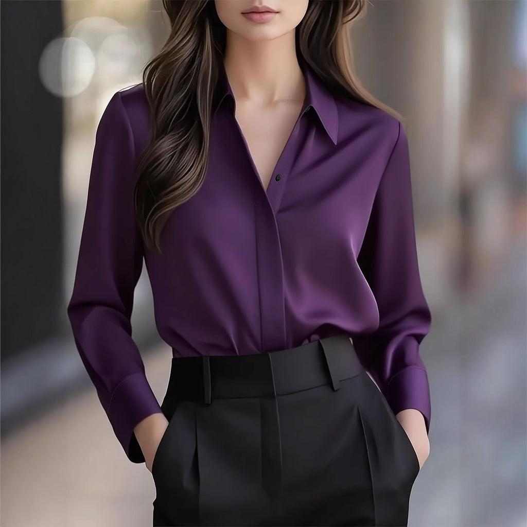 Long - sleeve Professional Formal Work Uniform Snap - button Shirt - LADYLINE X