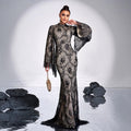Long Sleeve Round Neck Sexy Lace Banquet Dress - LADYLINE X