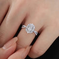 Luxury Design Oval Simulated Moissanite Engagement Ring, White Gold Plated Cluster Zircon Ring For Women, Wholesale - LADYLINE X