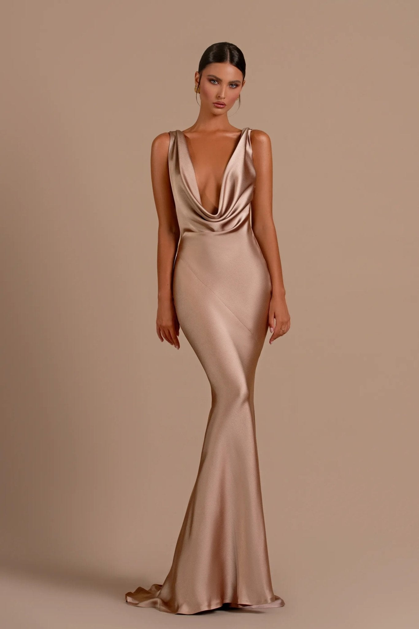 Mermaid Bridesmaid Dresses For Wedding Deep V Neck Satin Prom Dress Long Formal Evening Gowns For Women - LADYLINE X
