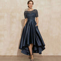 Navy Blue Satin Ball Lace Short Sleeve Dress - LADYLINE X