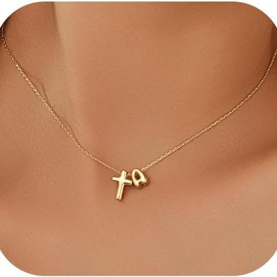 New Cross Bubble 26 Letter Versatile Gold Necklace - LADYLINE X