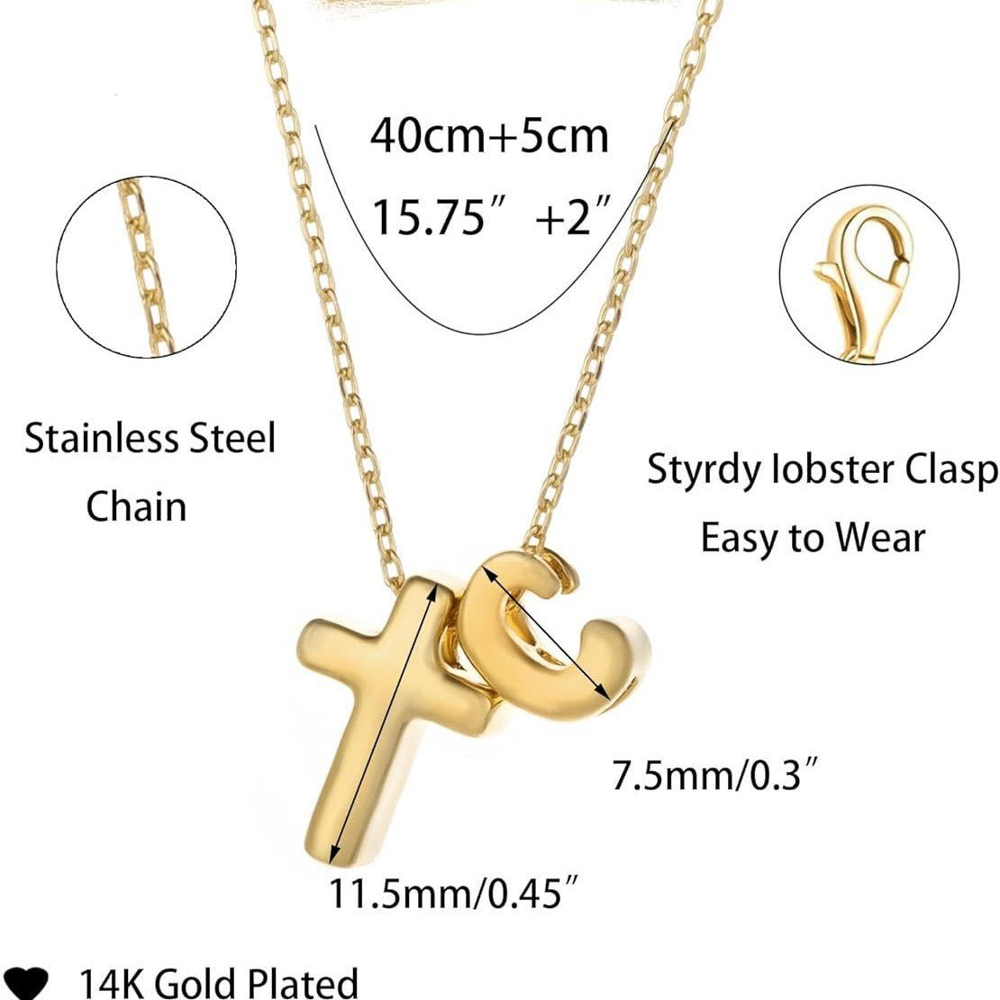 New Cross Bubble 26 Letter Versatile Gold Necklace - LADYLINE X