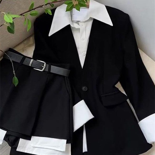 New Fake Two Pieces Suit Jacket Tops Pantskirt Two - piece Set - LADYLINE X