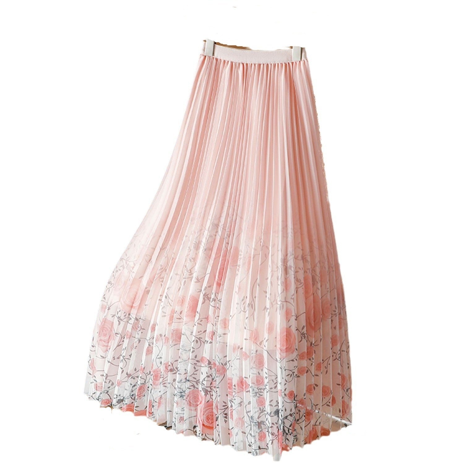New Floral Chiffon Skirt Mid - length Flowing And Pleated - LADYLINE X