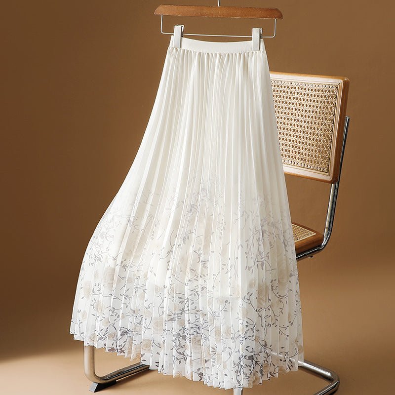 New Floral Chiffon Skirt Mid - length Flowing And Pleated - LADYLINE X