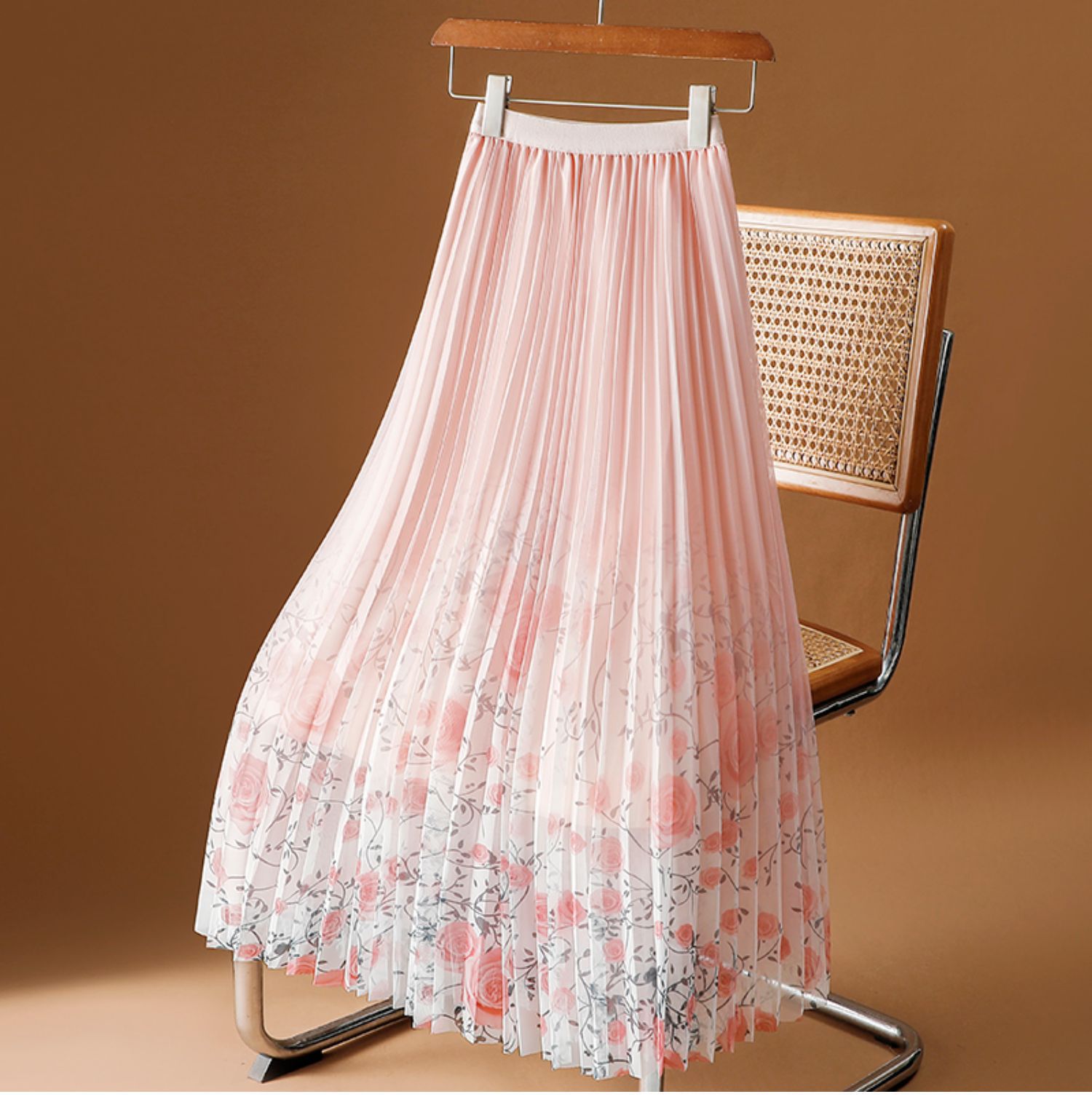 New Floral Chiffon Skirt Mid - length Flowing And Pleated - LADYLINE X