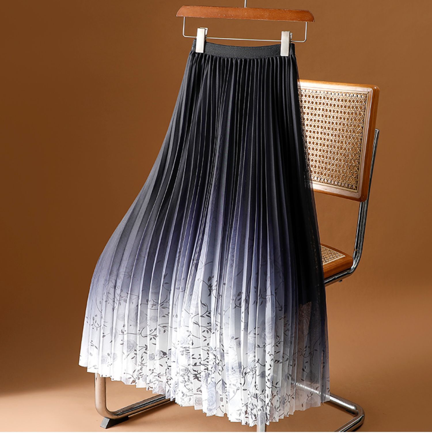 New Floral Chiffon Skirt Mid - length Flowing And Pleated - LADYLINE X